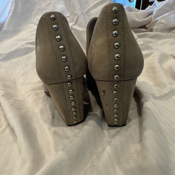 gianni bini Beige Leather Studded Block heels Size 8M Rockstud - Picture 3 of 8